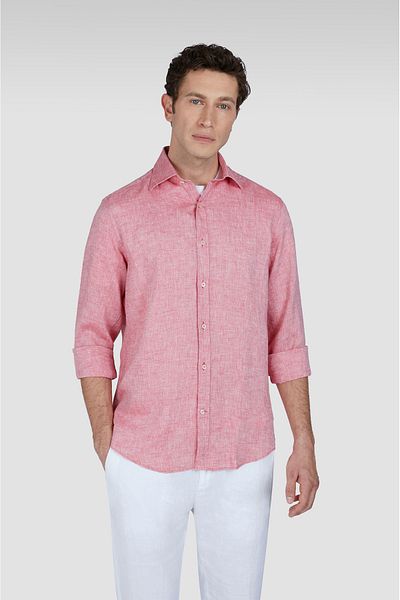 PAUL&SHARK Men's Regular Fit 100% Linen Plain Long Sleeve Red Shirt 25413006 Cf-972