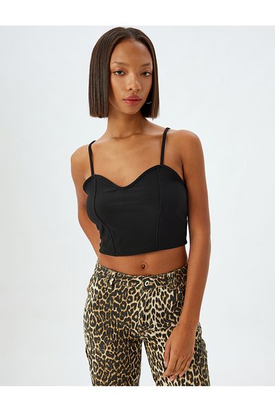 Koton New Season Crop Tank Top Corset Look Slim Fit with Straps