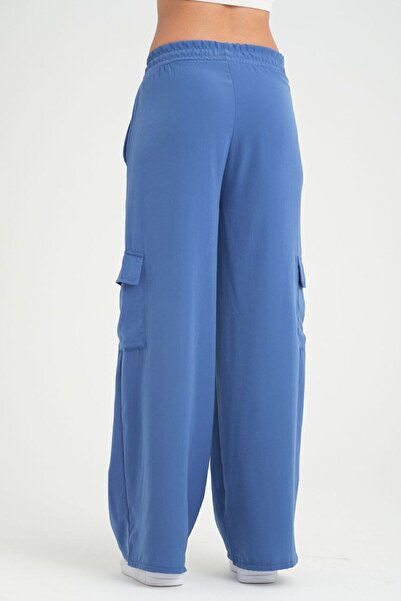 Yıldızistan Жіночі широкі штани карго з тканини Cupra Indigo, синього кольору, з кишенями та еластичною талією, 3600230