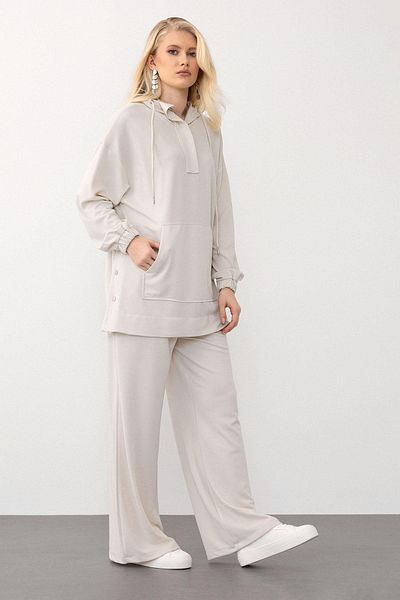 Olcay Premium-Sweatshirt-Set mit Kapuze – CREAM 7079-TK
