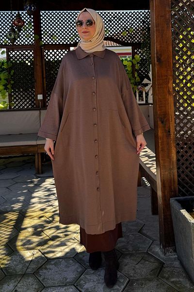 Rabia Şamlı Πλεκτό Ζακέτα - Poncho Milk Brown