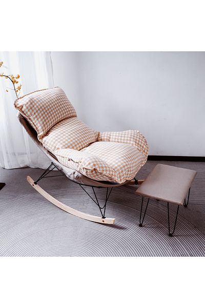 Generic Relaxing fabric rocking chair with comfortable padding and footrest for maximum comfort - white/beige/brown