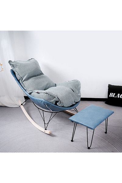 Generic Relaxing Fabric Rocking Chair with Comfortable Filling and Footrest for Maximum Comfort - White/Black/Blue