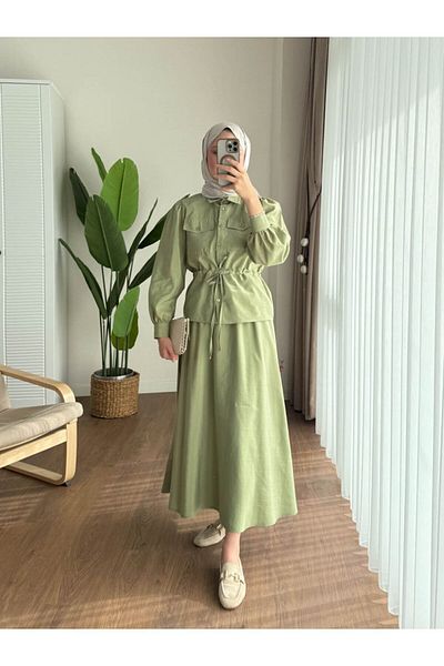 Miraydın Butik Κοστούμι Cupra Gathered Waist Skirt M2419 - Χακί