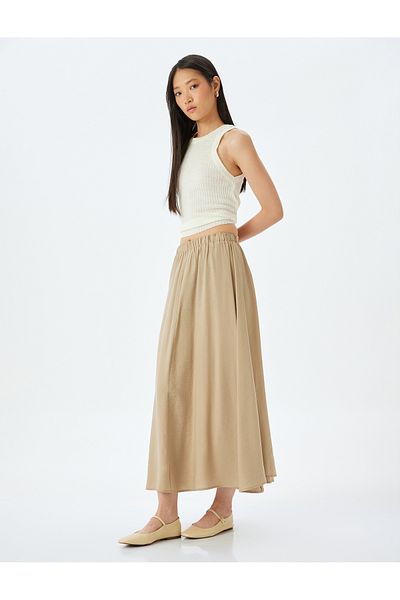 Koton Modal fabric elastic waistband long flared skirt.