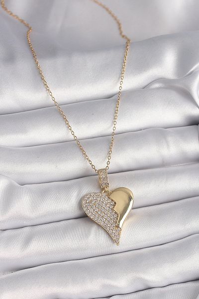 Skygo 316L Steel Gold Color Chain Zircon Stone Broken Heart Model Women's Necklace - Tj-Bko9757