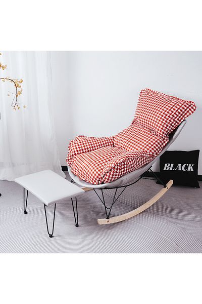 Generic Relaxing fabric rocking chair with comfortable padding and footrest for ultimate comfort - white/red
