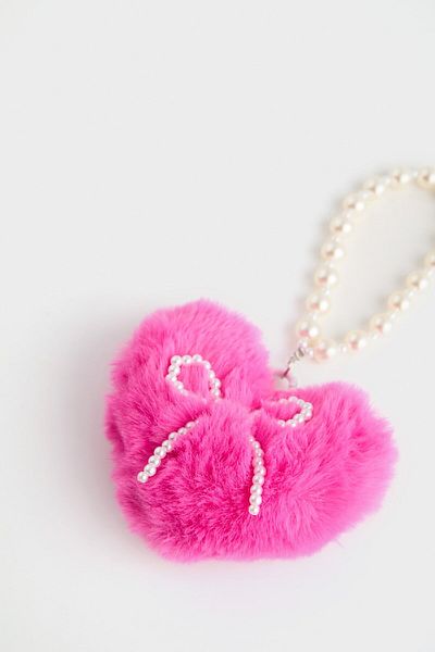 DeFacto Women's Plush Pink Heart Charm Keychain E6619Axns