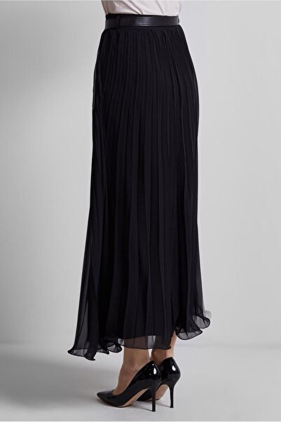 TRENDTESETTÜR Women's Black Belted Pleated Skirt t 2026