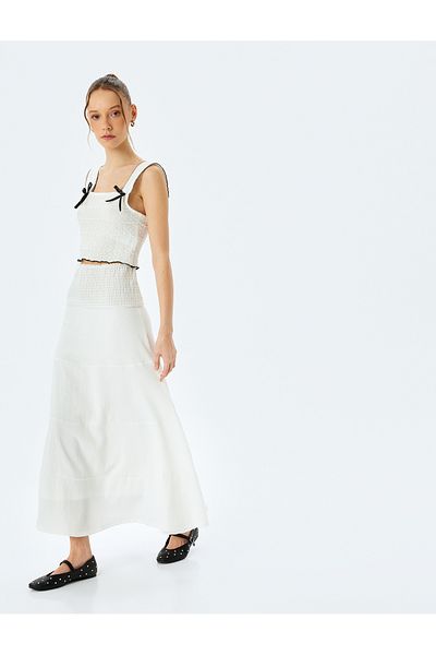 Koton High-rise textured gimped detail oversized midi skirt.