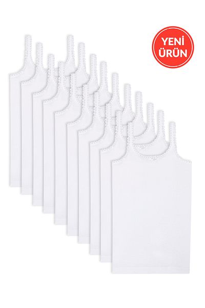 ÖZKAN underwear Özkan 1610 - 10 Pack 100% Cotton Lace Detailed Thin Strap Undershirt for Girls