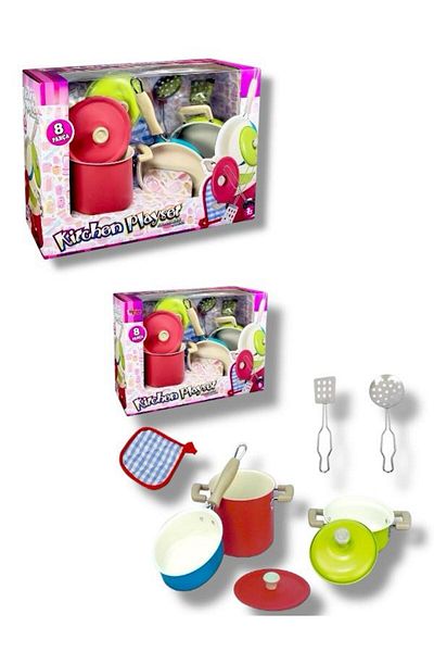SAZE Atf-1818-7A 8 Piece Pink Enamel Pot Pan Set Activity Toy