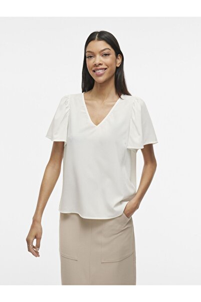 VILA Oberteil mit kurzen Ärmeln V-Ausschnitt