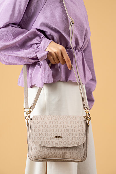 Just Polo حقيبة نسائية كريمية بحزام 3 أقسام (حجر)