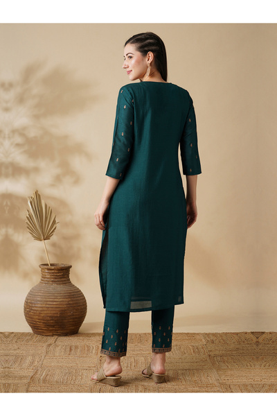 Globus By Styli Embroidered Straight Kurta and Trouser Set