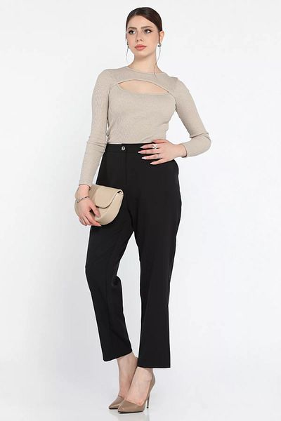 GÜLSELİ Black Plus Size Women's Fabric Trousers with Elastic Waist
