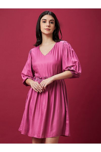 Globus By Styli Puff Sleeve Gathered Detail Mini Dress