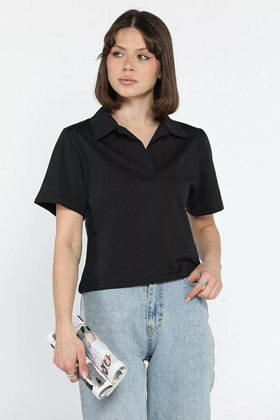 GÜLSELİ Tricou oversize cu gât polo pentru femei negru