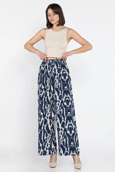 GÜLSELİ Navy Blue Elastic Waist Viscose Walking Pants