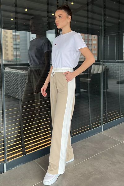 GÜLSELİ Pantaloni de sport Palazzo cu talie înaltă, cu talie elastică, bej