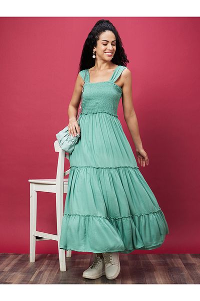 Globus By Styli Sleeveless Smocked Details Maxi Dress