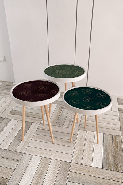 Victor Vallery Yapraklar Ahşap 3'lü Roma Zigon Sehpa