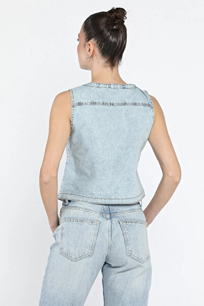 Zehra Gül Mavi Kadın Cepli Jean Kot Yelek