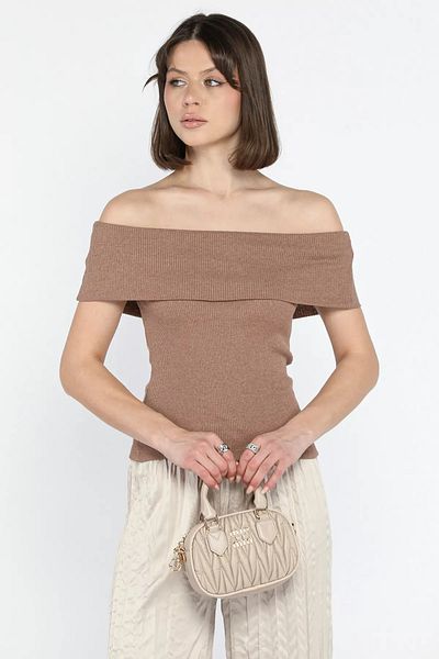 GÜLSELİ Καφέ γυναικεία μπλούζα Madonna Collar Camisole