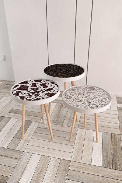 Hediyeler Kapında Brown Ahşap 3'lü Roma Zigon Sehpa