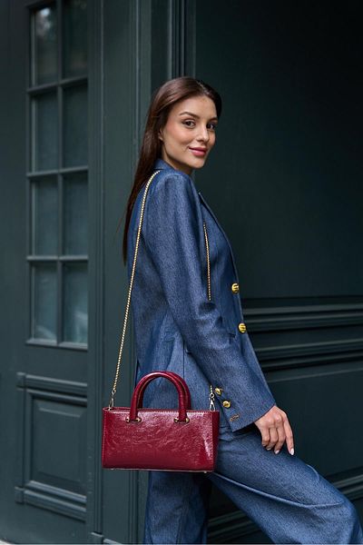 Madamra Burgunder Lackleder Damen Kette Riemen Modern Klassisch Hand und Umhängetasche