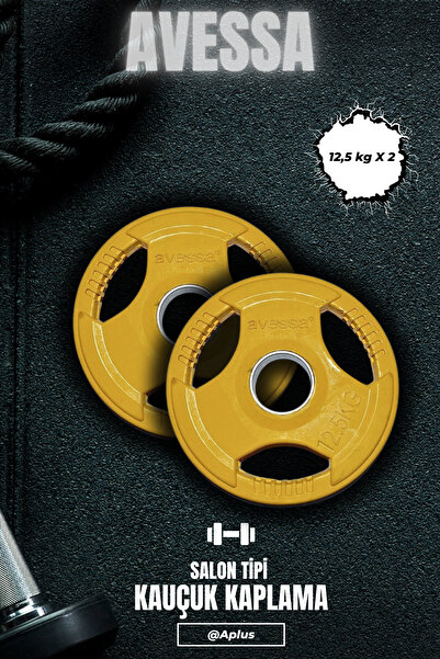 AVESSA Salon Tipi Kauçuk Kaplama Olimpik Plaka 2 x 12,5 kg Dayanıklı & Şık Ta...