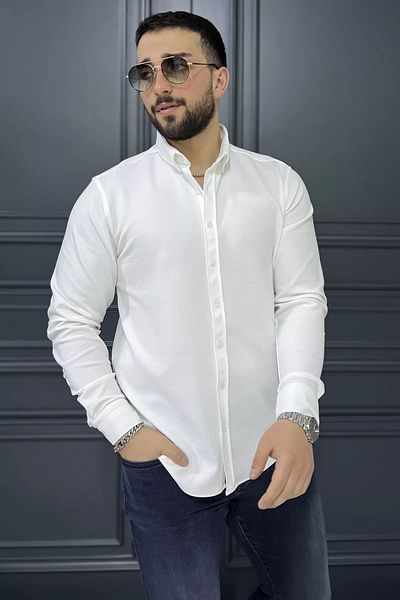 MİSHAR İTALİA Cămașă albă cu mânecă lungă pentru bărbați