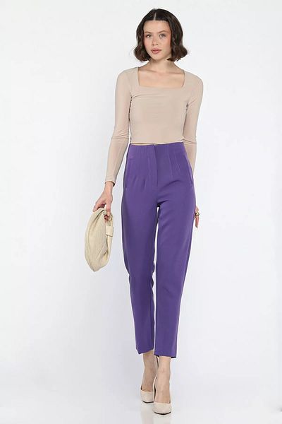 GÜLSELİ Purple Women's Pipe Leg Trousers