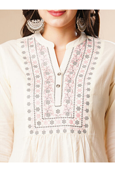 Globus By Styli Embroidered Pleated Straight Kurta and Pant Set