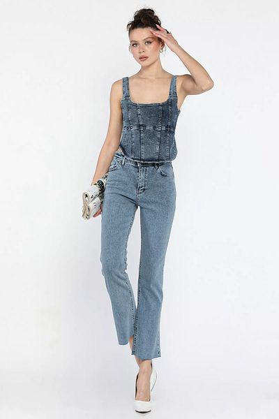 GÜLSELİ Pantaloni de damă din denim cu talie înaltă, albastru gheață