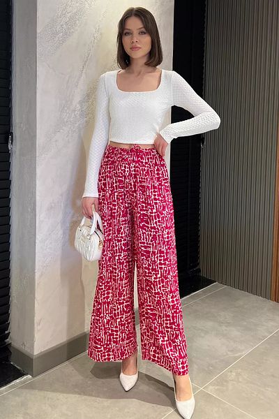 GÜLSELİ Fuchsia Elastic Waist Women's Viscose Walking Pants