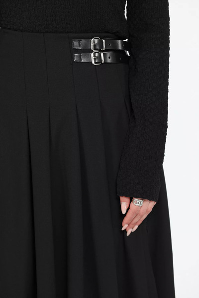 GÜLSELİ Fusta neagră pentru femei cu talie cu cataramă cu fante plisate