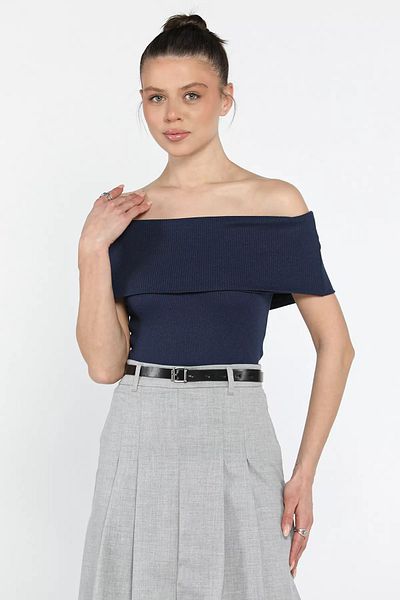 GÜLSELİ Γυναικεία μπλούζα καμιζόλα με γιακά Madonna Navy Blue