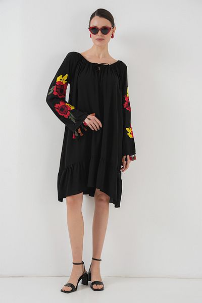 Bigdart Rochie Midi Brodata 2531 - Neagra
