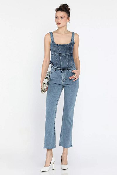 GÜLSELİ Pantaloni de damă din denim cu talie înaltă, albastru gheață