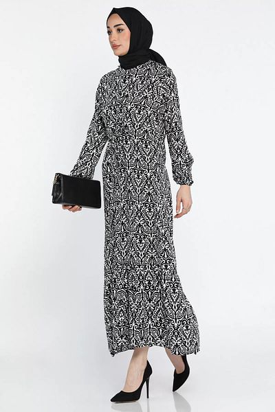 julude Φόρεμα Hijab Viscose με μαύρο κρεμ μοτίβο