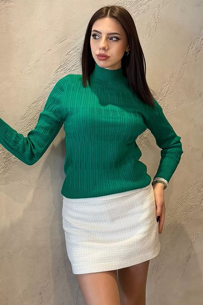 GÜLSELİ Lightgreen Women's Half Fisherman Patterned Lycra Knitwear Blouse