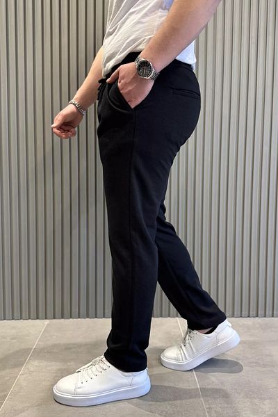MİSHAR İTALİA Μαύρο ανδρικό παντελόνι Jogger με κορδόνια στη μέση
