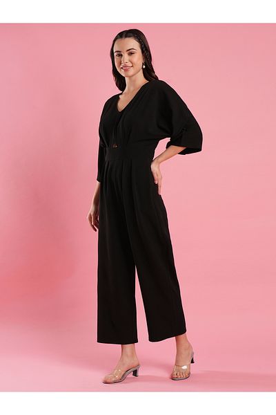 Globus By Styli Solid V-Neck Batwing Sleeves Cut Out Detail Jumpsuit
