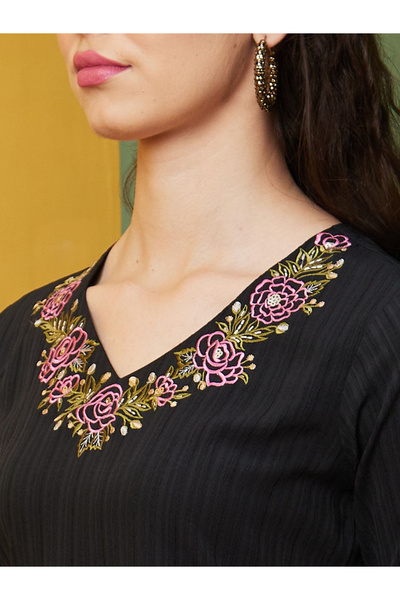 Globus By Styli Embroidered V-Neck A-Line Kurta