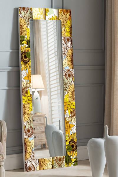 Hediyeler Kapında Ayçiçeği Desenli Dekoratif Boy Aynası 150x60cm