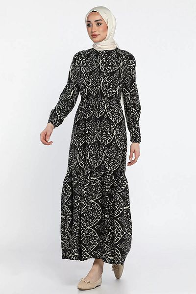 julude Rochie din viscoză hijab cu model negru-bej