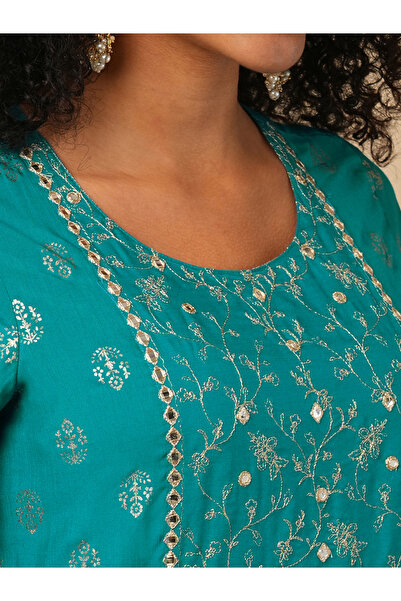 Globus By Styli Embroidered Layered Contrast Hem Detail Anarkali Kurta