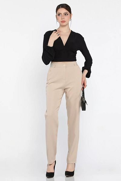 GÜLSELİ Stone Plus Size Women's Fabric Trousers with Elastic Waist