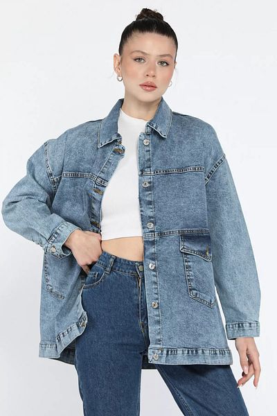 GÜLSELİ Jachetă de blugi pentru femei Ice Blue